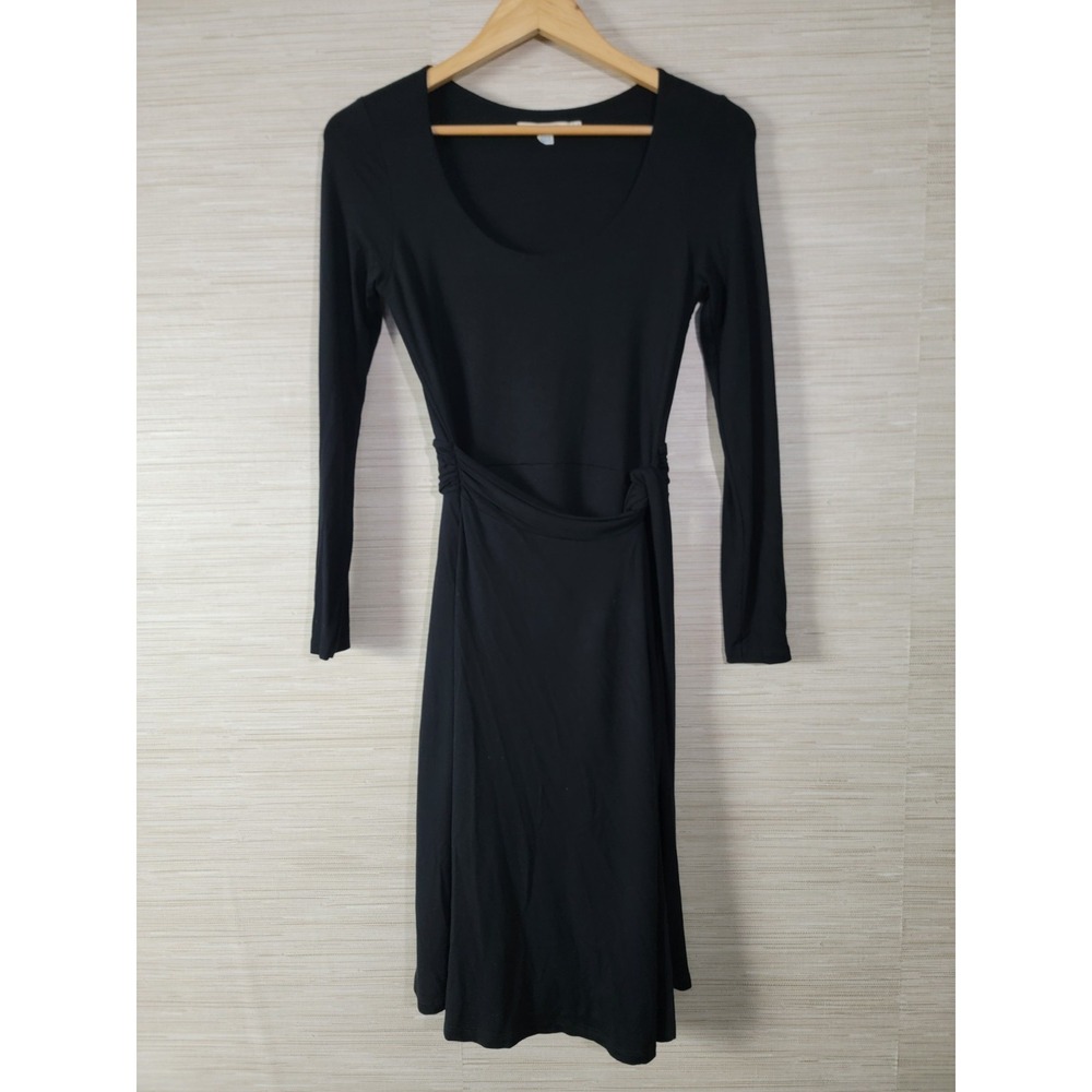 Boden Wrap Midi Dress Womens 4R Black Tie Waist Long Sleeve Round Neck Comfort